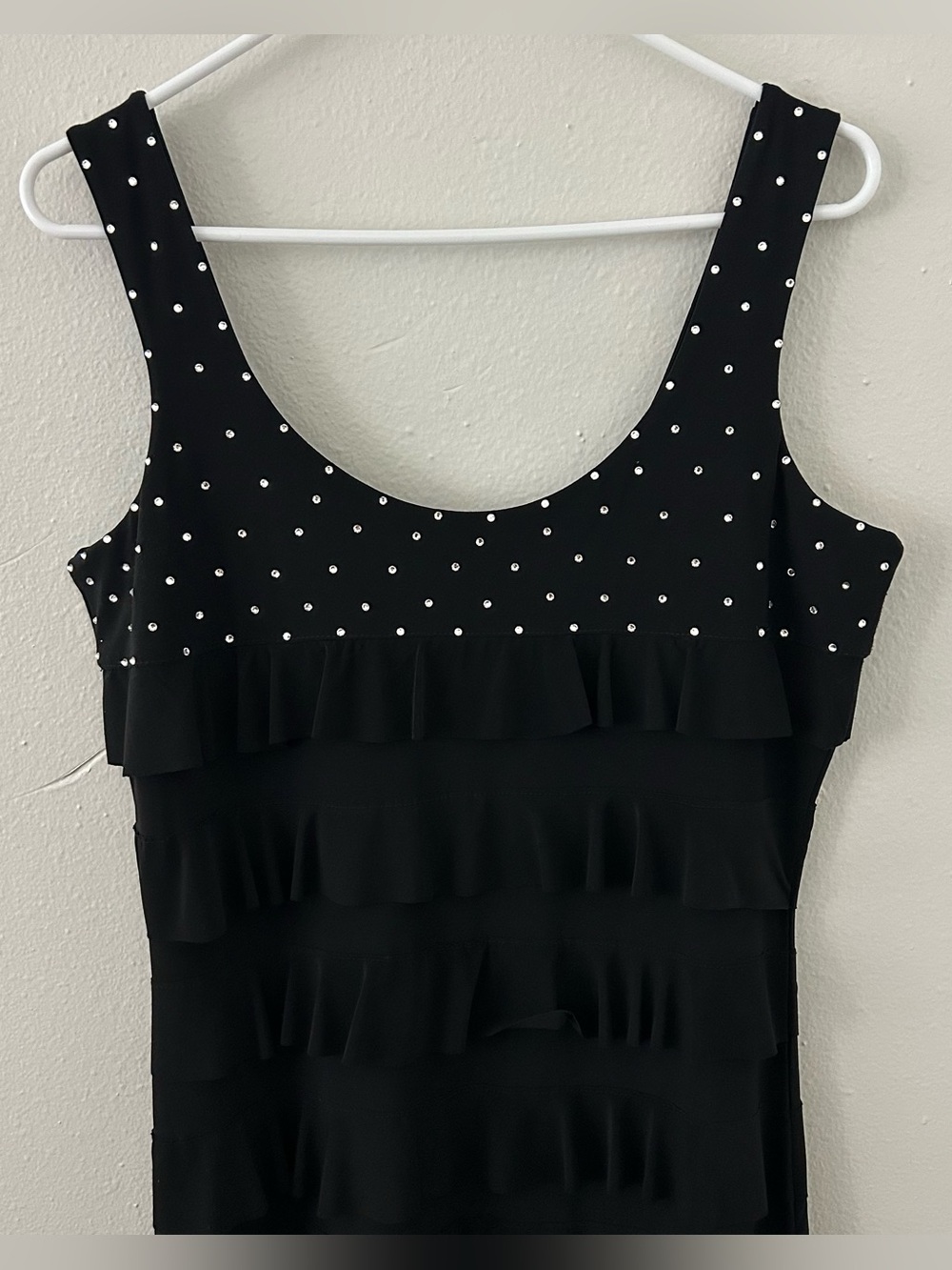 Tango Mango Swarovski Crystal Rhinestone Ruffle Dress Knee Length Black Size M - Picture 2 of 10